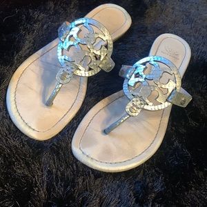 Tory Burch Miller Sandal. Silver
